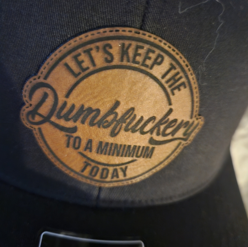 Richardson 112 Trucker Hat Black Custom Leather Patch Funny Dumbfuckery Snapback